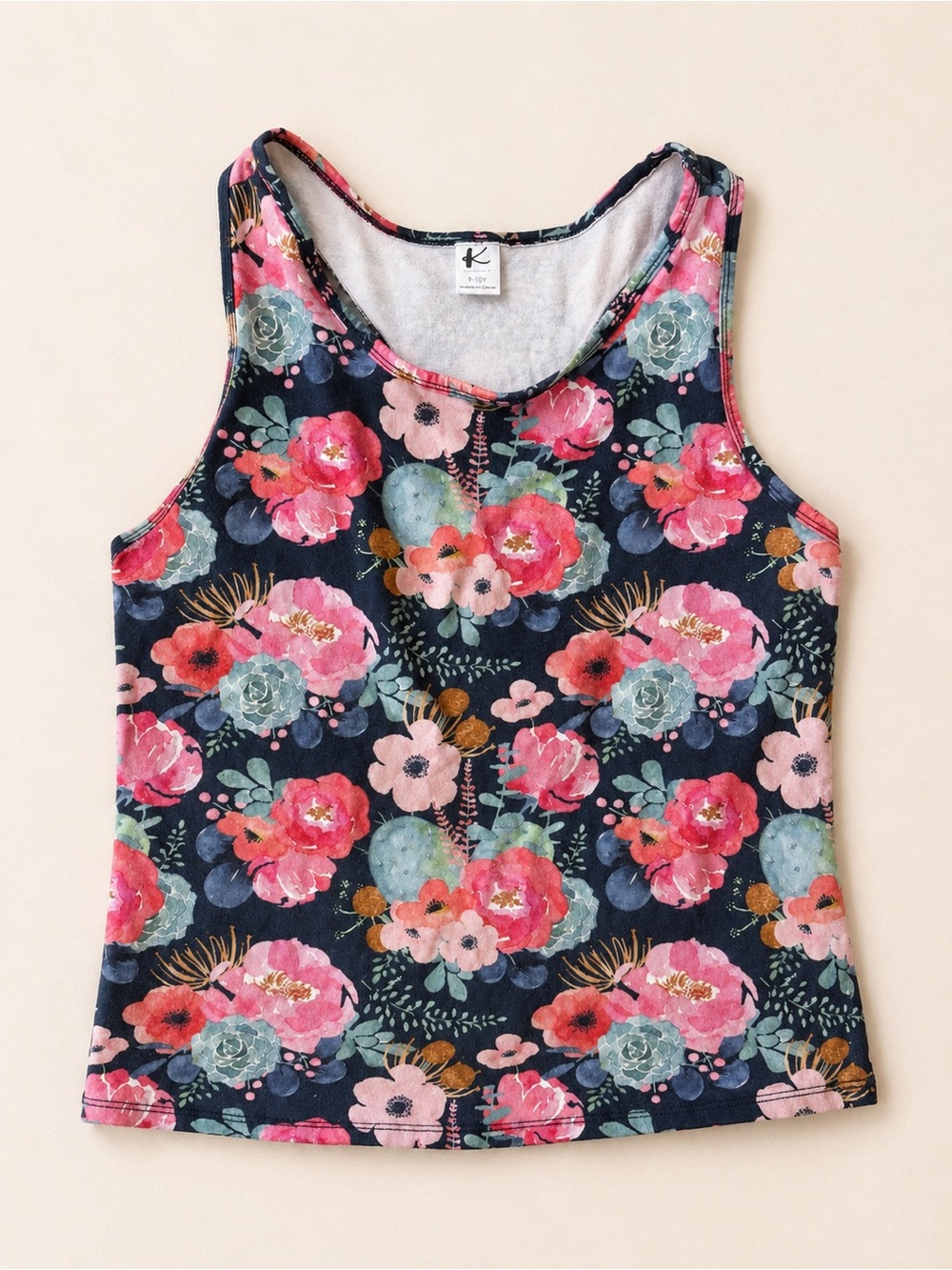 Kids Kindred Clothing / Little & Lively Watercolor Floral Navy Bamboo Tank Top